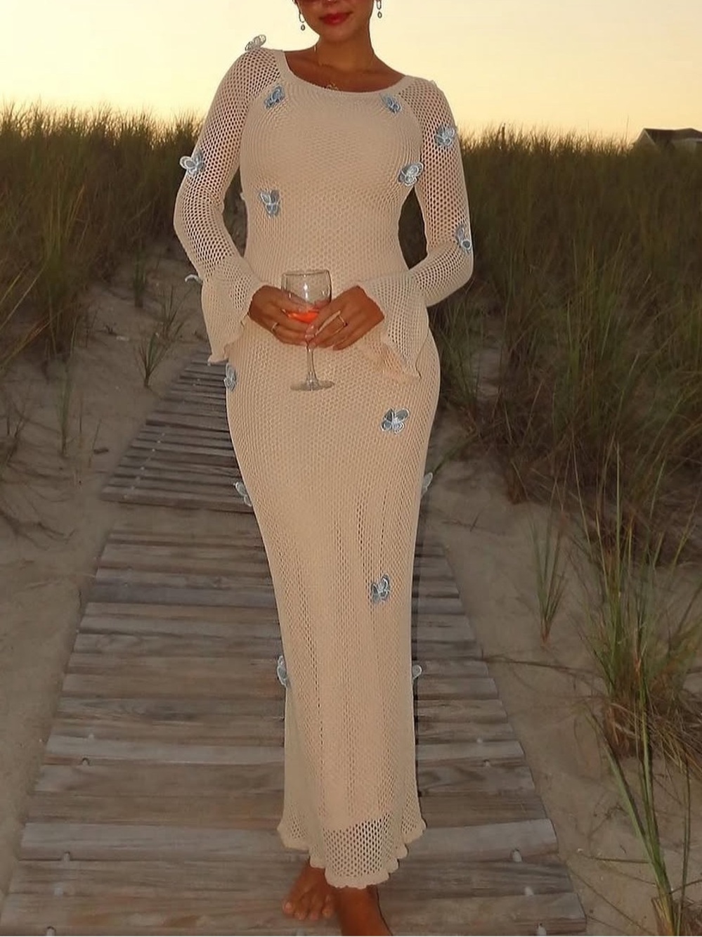 FBSH Paradise Knit Maxi Dress in Cream